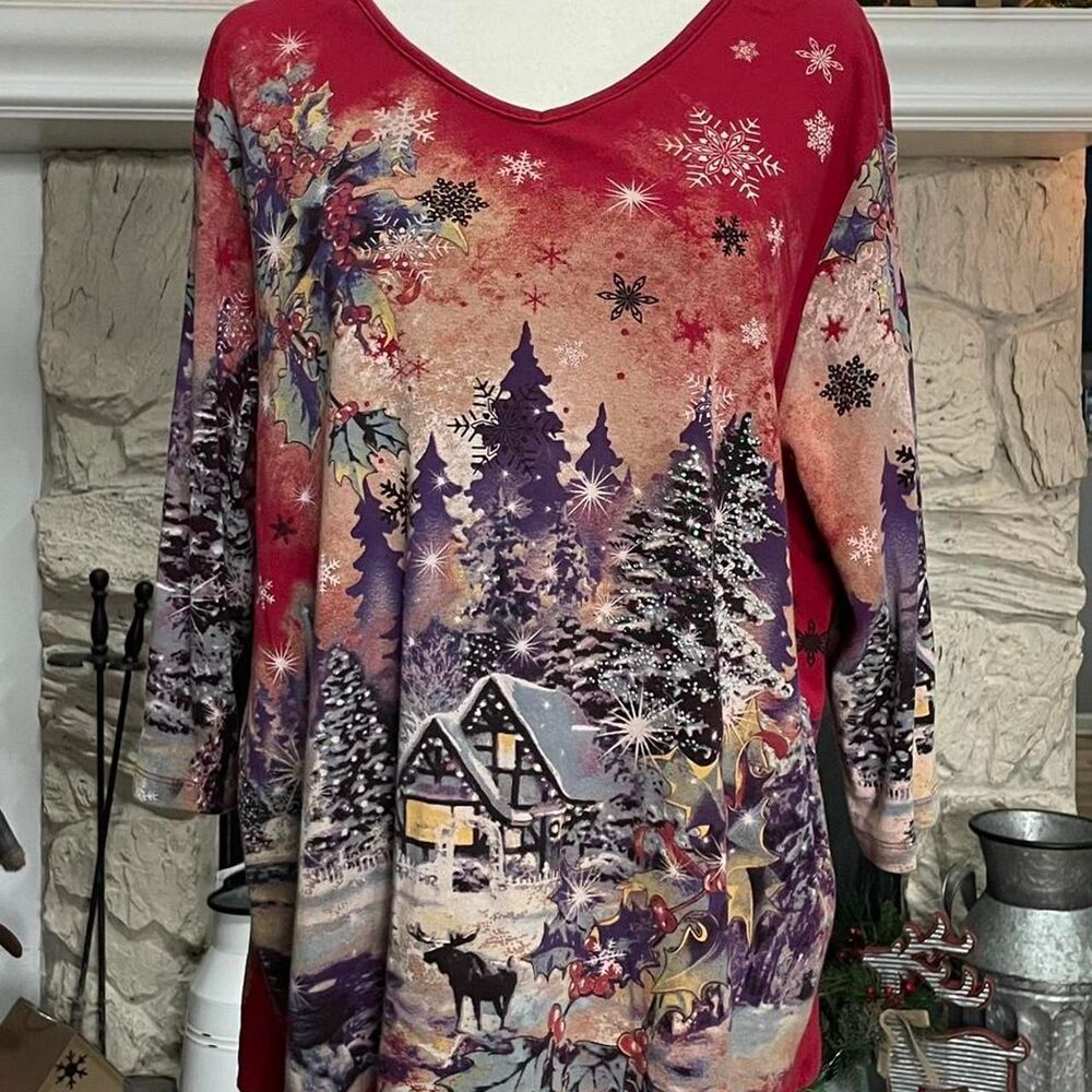 Scenic winter wonderland holiday quarter-sleeve shirt